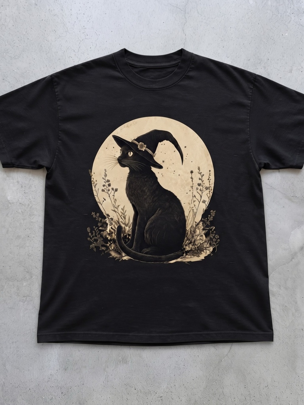 Moonlit Witch Cat Gildan Black Graphic Tee